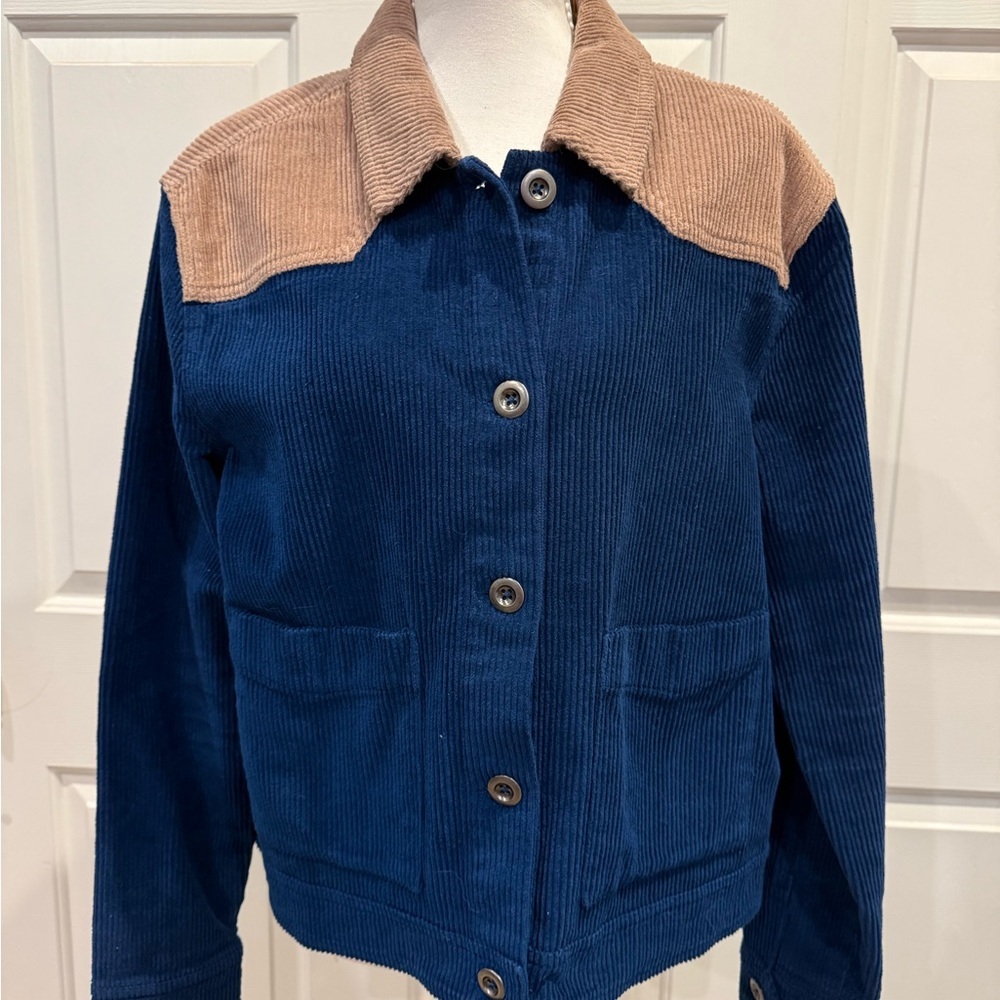 Idyllwind by Miranda Lambert Corduroy Western Jacket Blue Tan Colorblock Medium - Picture 2 of 8